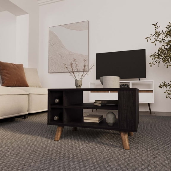Wengue Coffee Table with Open Storage & Bottle Holders Modern Home Decor | Space-Saving Design | Classic Style for Living Rooms & Entryways