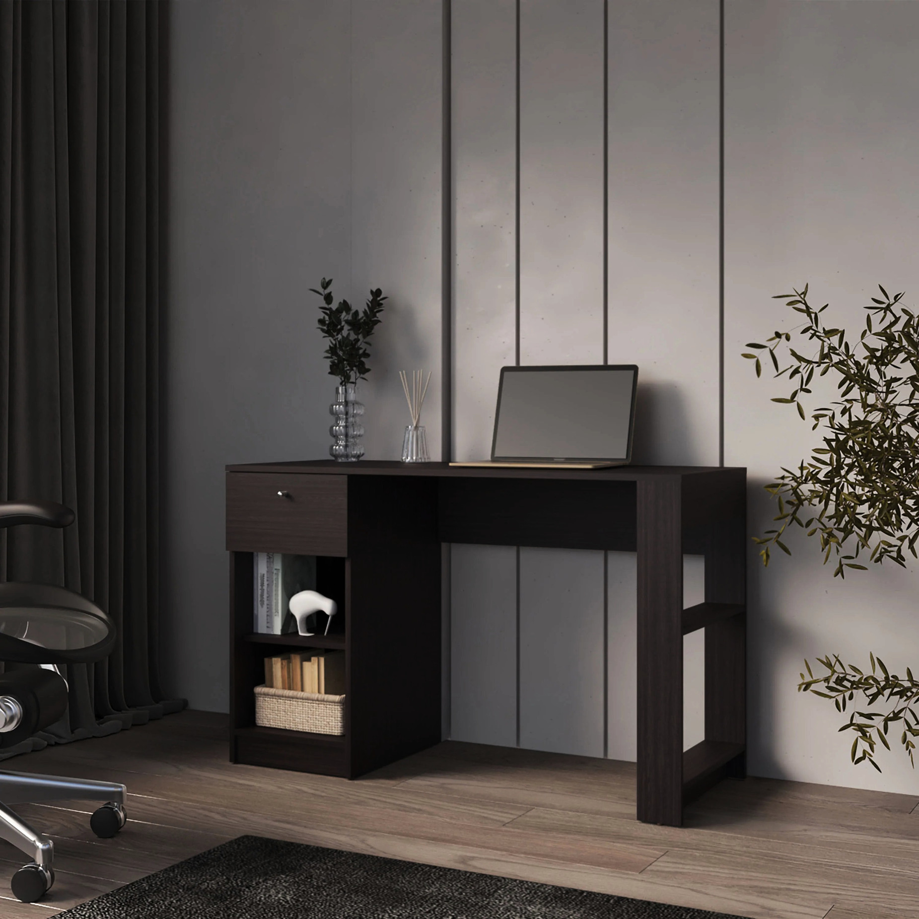 Writing Drawer Table Wengue Finish & Drawer Organization - Freestanding Writing Desk for ...