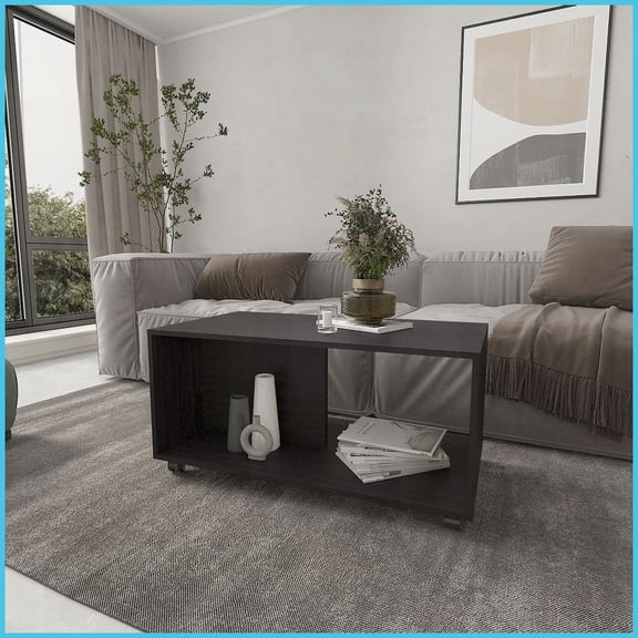 Wengue Modern Living Room Coffee Table with Open Storage & Caster Wheels, Easy to Move