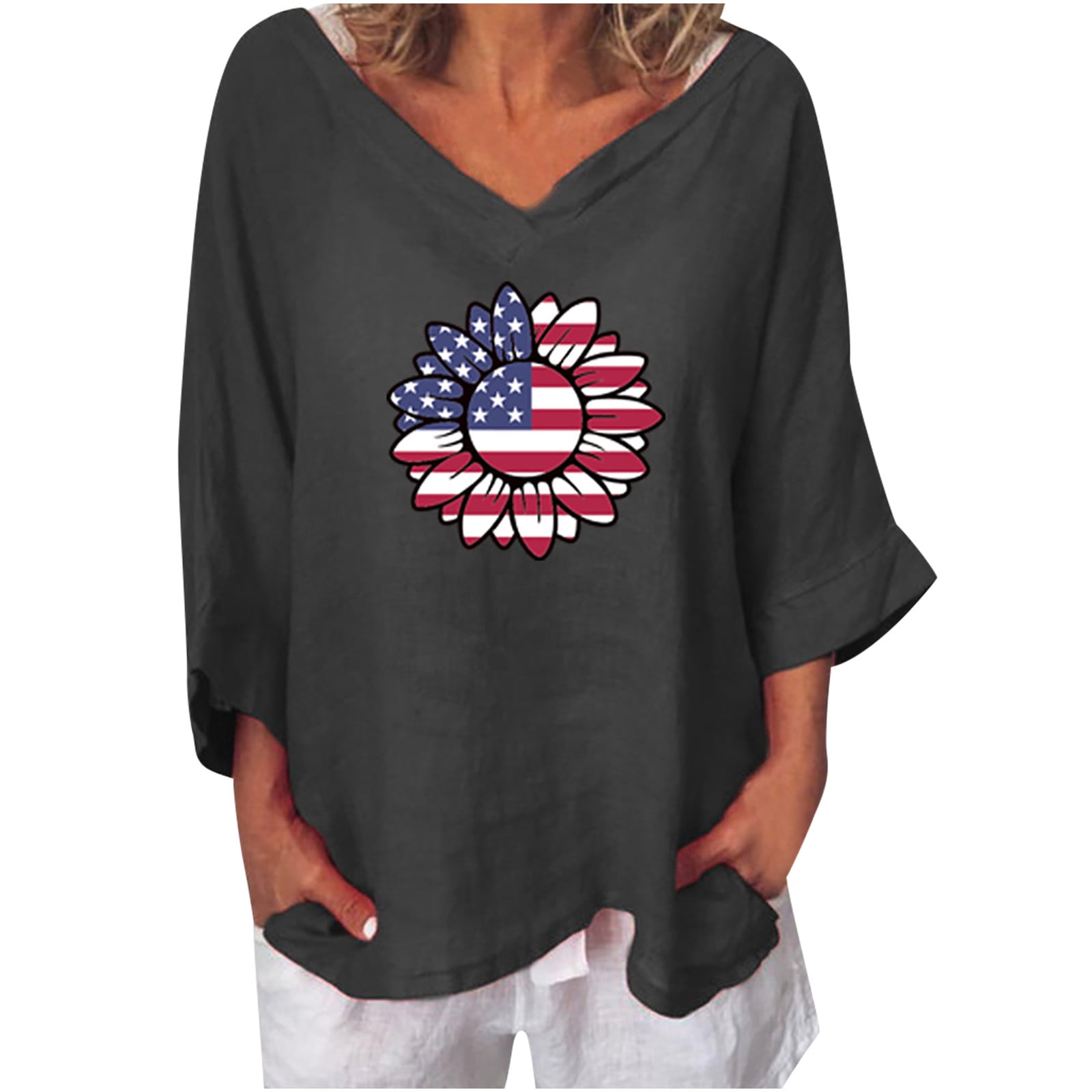 American Flag Star Striped Tank Top For Women - Ring Hole Sleeveless V Neck Patriotic Shirt For 4th Of July - View #9