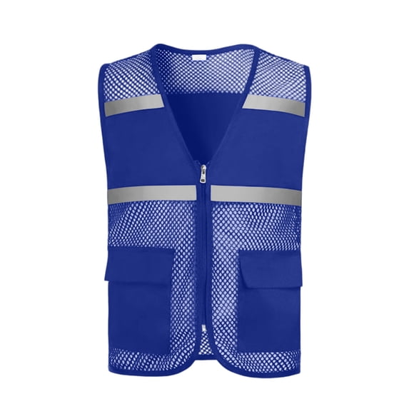 Wenini Unisex Vest Zip Lightweight Mesh Reflective V Neck Sleeveless Breathable Fishing Travel Hiking Casual Work Safety Vest, Blue M