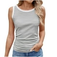 thumbnail image 1 of Wenini Women Striped Tank Tops Ribbed Round Neck Sleeveless Casual Basic Slim Summer Tops, Gray XL, 1 of 7