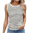 thumbnail image 1 of Wenini Women Striped Tank Tops Ribbed Round Neck Sleeveless Casual Basic Slim Summer Tops, White XL, 1 of 7