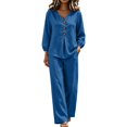 thumbnail image 1 of Wenini Women's 2 Piece Set V Neck Button down Top High Waist Wide Leg Pants Casual Loungewear Vacation Outfit, 1 of 7