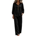 thumbnail image 1 of Wenini Women's 2 Piece Set V Neck Button down Top High Waist Wide Leg Pants Casual Loungewear Vacation Outfit, 1 of 7