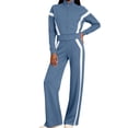 thumbnail image 1 of Wenini Women's 2 Piece Tracksuit Set Long Sleeve Zip up Short Top with Wide Leg Pants Color Blocking Sportswear Outfit, 1 of 7