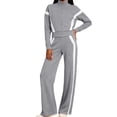 thumbnail image 1 of Wenini Women's 2 Piece Tracksuit Set Long Sleeve Zip up Short Top with Wide Leg Pants Color Blocking Sportswear Outfit, 1 of 7