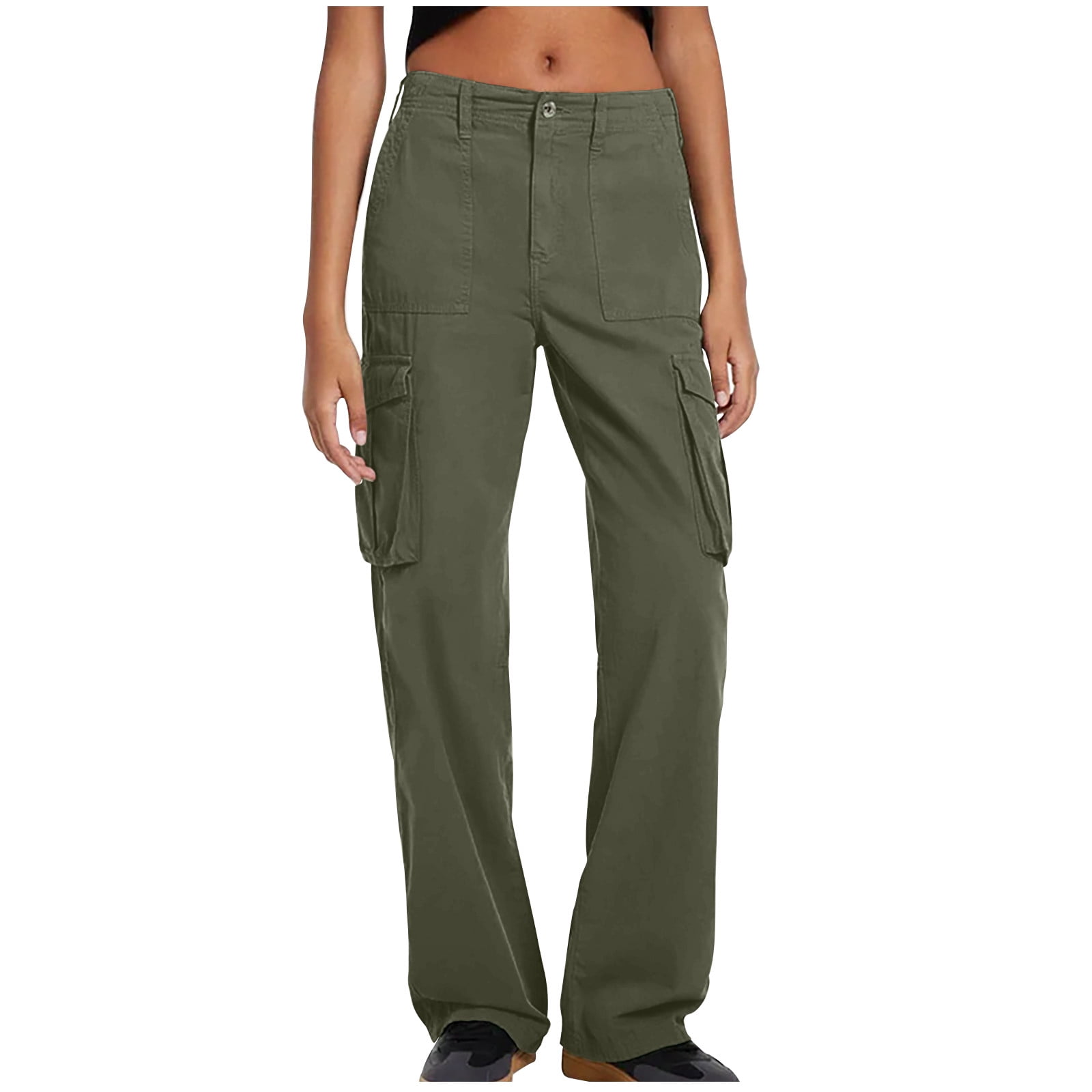Wenini Women's Cargo Hiking Pants Lightweight Outdoor Solid Straight Fit Cargo Pants High Waist