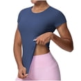 thumbnail image 1 of Wenini Women's Crop Tops Lightweight Soft Round Neck Short Sleeve Basic Casual Workout Slim Fit Yoga T-Shirt Breathable Athletic Top, Navy M, 1 of 6