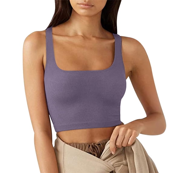 Wenini Women's Crop Tops Square Neck Sleeveless Ribbed Knit Slim Fit Basic Casual Summer Tank Tops, Purple M