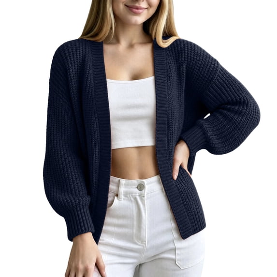 Wenini Women's Fall Solid Color Long Sleeve Knit Cardigan Sweater Outerwear Top Without Button