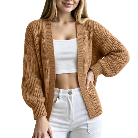 Wenini Women's Fall Solid Color Long Sleeve Knit Cardigan Sweater Outerwear Top Without Button
