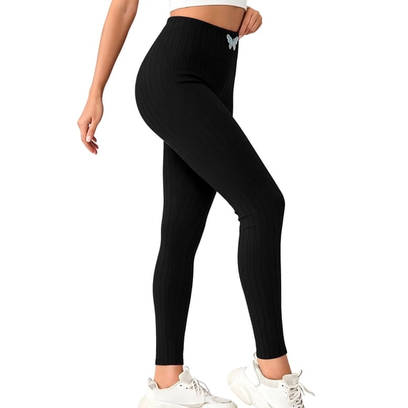 Wenini Women's High Waist Butt Lifting Trousers Ribbed Workout Leggings Solid Color Fall Winter Sports Pants Yoga Pants