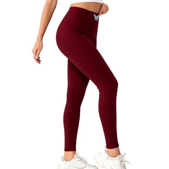 Wenini Women's High Waist Butt Lifting Trousers Ribbed Workout Leggings Solid Color Fall Winter Sports Pants Yoga Pants
