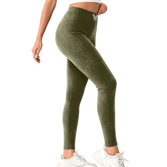 Wenini Women's High Waist Butt Lifting Trousers Ribbed Workout Leggings Solid Color Fall Winter Sports Pants Yoga Pants