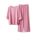 thumbnail image 1 of Wenini Women's Plus Solid 2 Piece Loungewear Set Round Neck 3/4 Sleeve Top Wide Leg Pants, 1 of 7