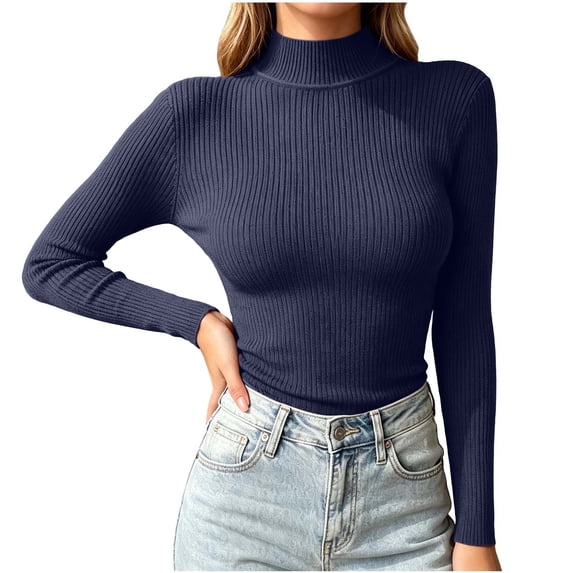 Wenini Women's Solid Color Turtleneck Ribbed Knit Sweater Slim Long Sleeve Pullover Top Trendy Base Layer Top