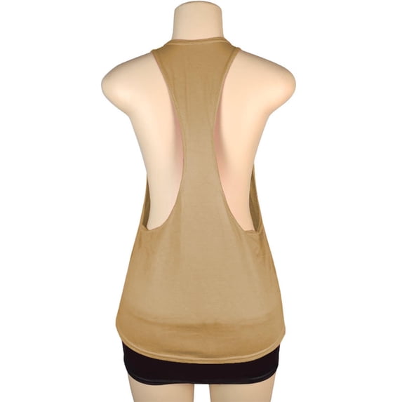 Wenini Women's Tank Tops Backless Racerback Sleeveless Solid Casual Loose Summer High Neck Tops Workout, Khaki L