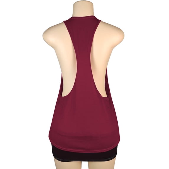 Wenini Women's Tank Tops Backless Racerback Sleeveless Solid Casual Loose Summer High Neck Tops Workout, Wine L
