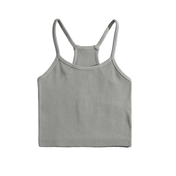 Wenini Women's Tank Tops Ribbed Spaghetti Strap Racerback Crop Tops Sleeveless Round Neck Slim Fit Casual Basic Summer Tops, Gray L