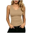 thumbnail image 1 of Wenini Women's Tank Tops V Neck Sleeveless Ribbed Slim Fit Casual Summer Tops Basic Solid Blouse, Khaki 4XL, 1 of 7