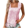 thumbnail image 1 of Wenini Womens Tank Tops Lace Square Neck Sleeveless Floral Boho Casual Summer Lightweight Soft Flowy Beach Vacation Holiday Tops, Pink L, 1 of 3