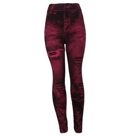Wenini Womens Yoga Pants Summer Solid Ankle-Length Trousers Pants Fashion Casual Loose Imitation Denim Leggings Women's Super Elastic Ladies Slim Trousers Wine s