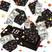 WenmthG Happy 18th Birthday Surprise Gift KKS1&nbsp;Box Explosion Money - Black Gold 18th DIY Pop Out Folding Bounce Explosion Gift Box with Confetti - Birthday Money Bank - Cash Gift Idea Boys Girls