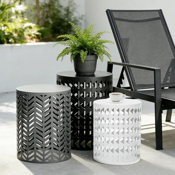 Wennzy Nesting Outdoor Side Table, Small Round Metal Coffee Tables Set of 3, Stacking End Table for Garden Apartment Small Space, 176lbs, Bedside Tables, Nightstand,  Stand