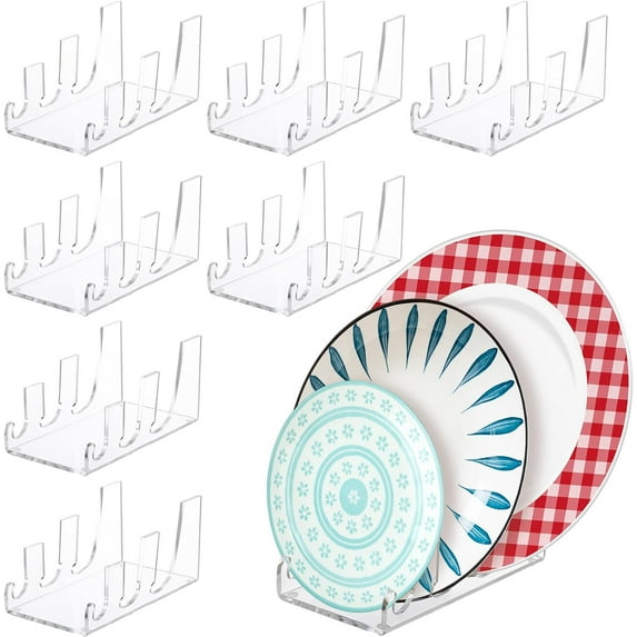 Wenqik 8 Pcs 3 Tier Plate Dinnerware Display Stand Acrylic Plate Stands for Display Clear China Platters Plate Holders Plate Racks for Display Place Setting Plates Kitchenware Cabinet Home Organizer