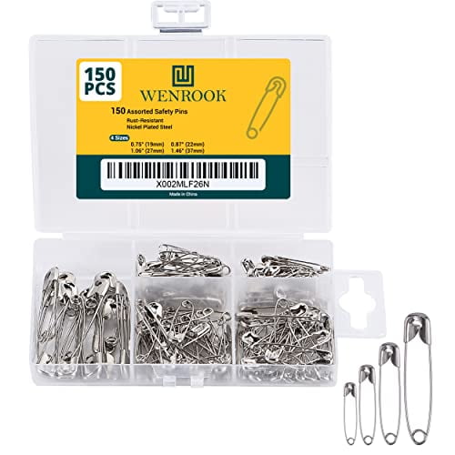 Wenrook Safety Pins Assorted 4Size Pack of 150 Strong Nickel Plated