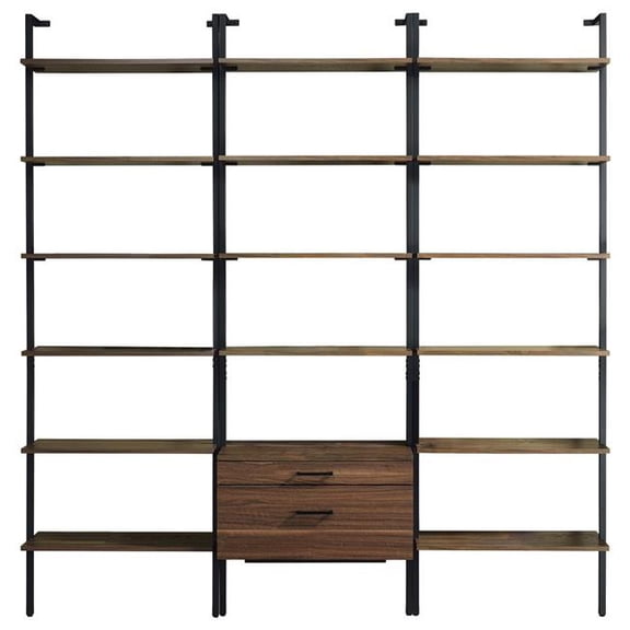Wens 3pc Wall Mounted Bookcase Set-Shelves-2 Drawers-Walnut Brown
