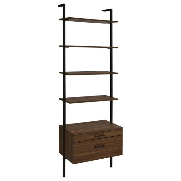 Wens Wall Mounted Bookcase Unit, 4 Shelves, 2 Drawers, Black Brown