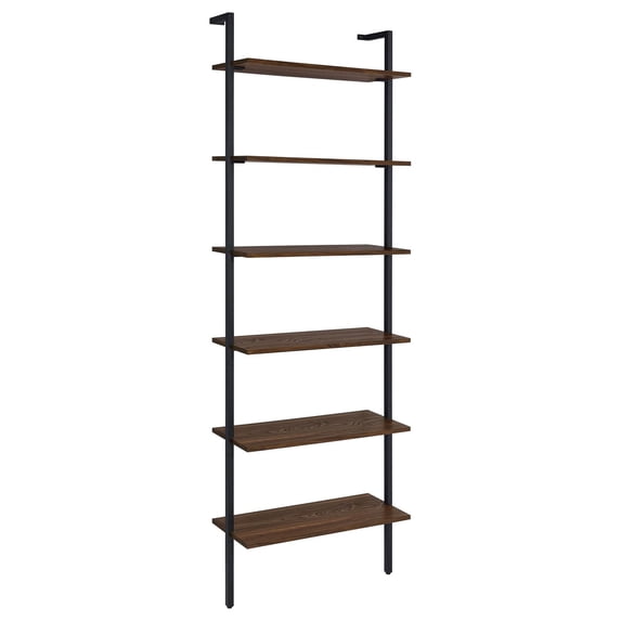 Wens Wall Mounted Bookcase Unit-6 Open Shelves-Black Metal-Brown