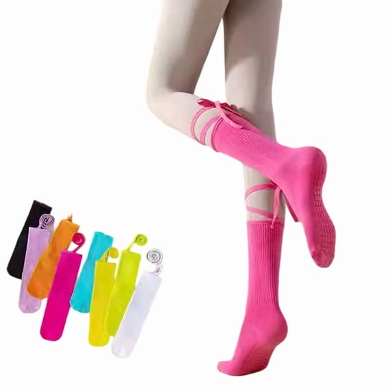 Fewfanhot Non Slip Yoga Socks 100% Cotton Lace Up Mid Calf Grippy Socks for Women Pilates Barre Dance Workout Gifts