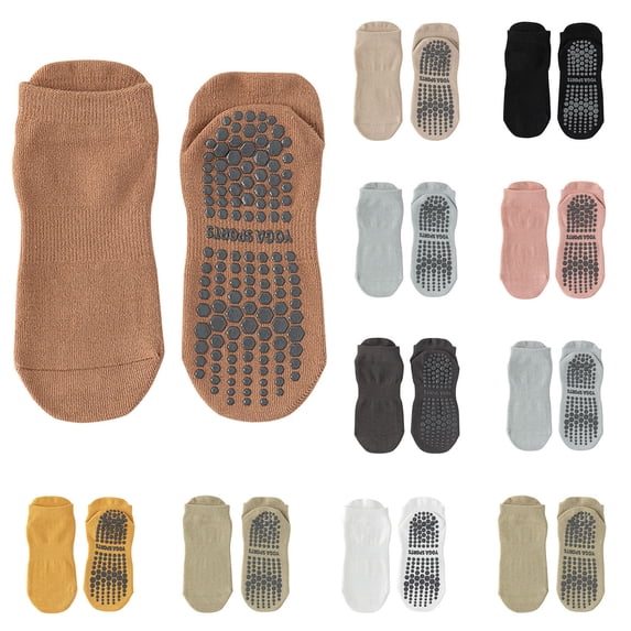 Fewfanhot Non Slip Yoga Socks 100% Cotton Low Cut Grippy Ankle Socks for Pilates Barre Home Fitness Workout, Gifts for Seniors