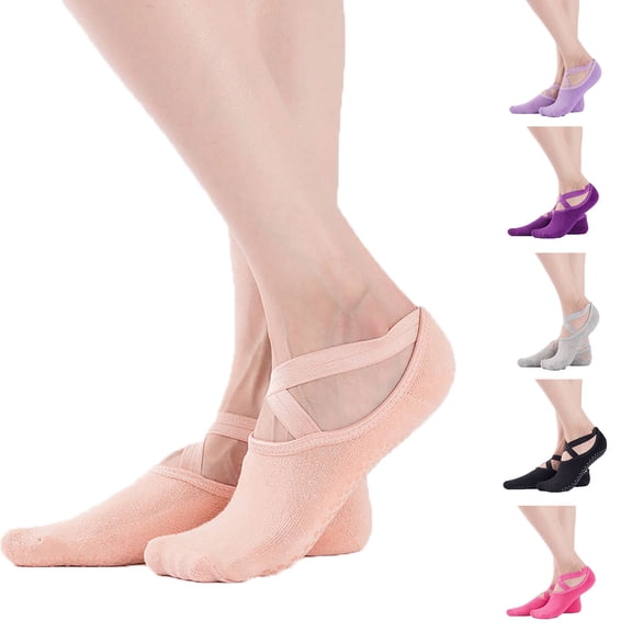 Fewfanhot Women Pilates Socks, Non Slip Grip Socks for Yoga Barre Dance Home Training, Great Gifts for Seniors