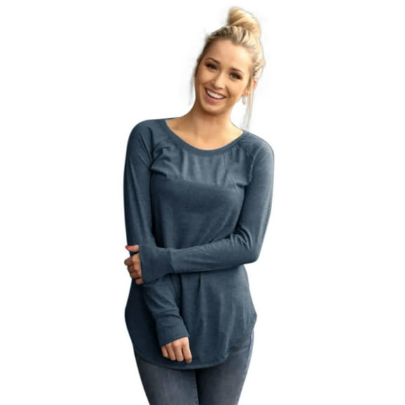 Wenseny Long Sleeve Fitted Shirts Tunic Round neckline Side Split Casual Shirts Grey Blue 2XL