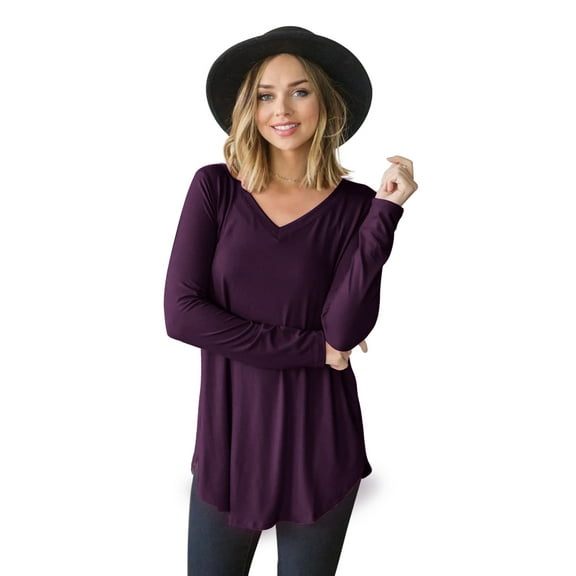 Wenseny Long Sleeve Shirt for Women V-Neck Side Split Casual Tops Loose Shirts Purple 2XL