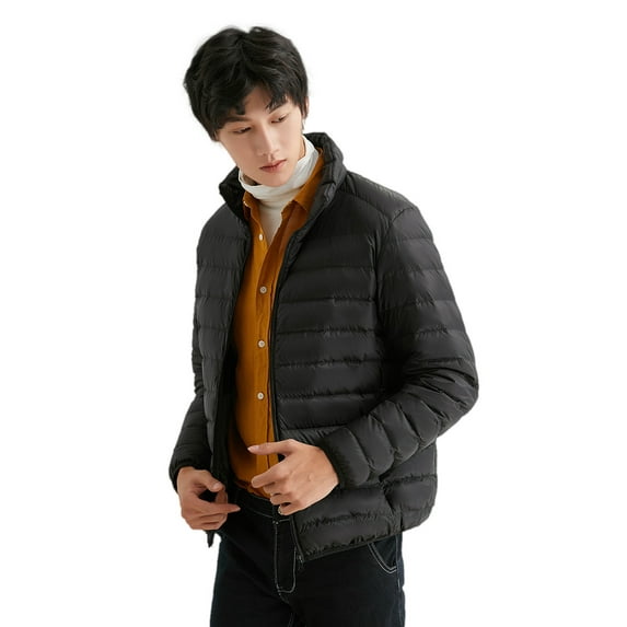 Wenseny Mens Stand-up Collar Padded Puffer Jacket Thermal Lightweight Outdoor Coat Black XL