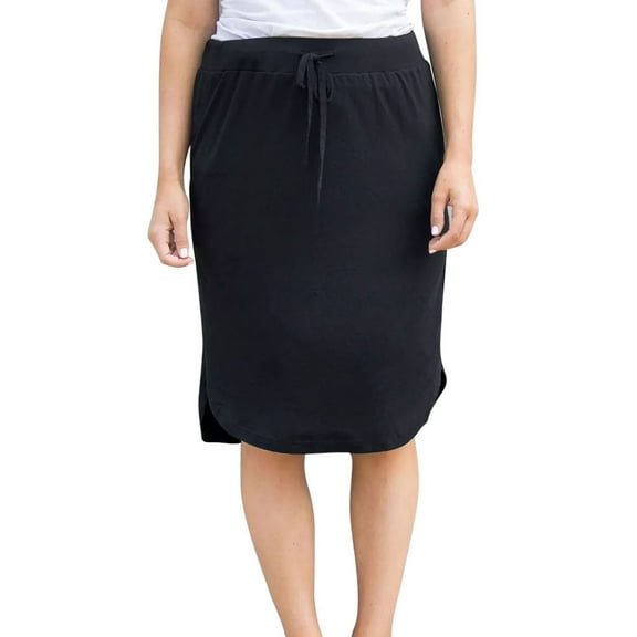 Wenseny Straight Skirt for Women Elastic Waist Side Split Fashion Casual Skirts Black S