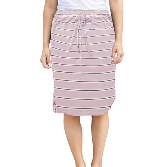 Wenseny Stripe Straight Skirt for Women Elastic Waist Fashion Casual Skirts Pink S