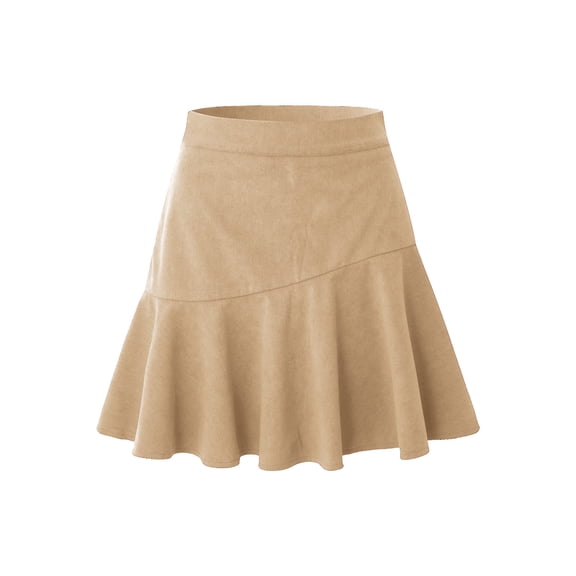 Wenseny Women Pleated Skirt Corduroy Pleated Ruffled Skirts for Adult Youth Teenager Beige L