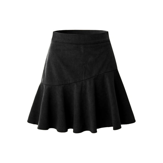 Wenseny Women Pleated Skirt Corduroy Pleated Ruffled Skirts for Adult Youth Teenager Black M