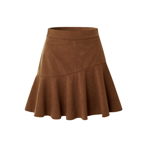 Wenseny Women Pleated Skirt Corduroy Pleated Ruffled Skirts for Adult Youth Teenager Brown M