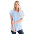thumbnail image 1 of Wenseny Women Round Neck T-shirt Short Sleeves Loose Fit Tunic Blouse Tops Light Blue XL, 1 of 6