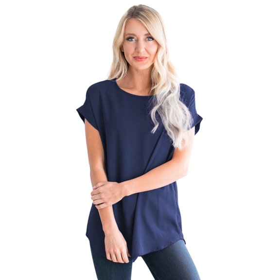 Wenseny Women Round Neck T-shirt Short Sleeves Loose Fit Tunic Blouse Tops Wine Red L