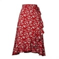 thumbnail image 1 of Wenseny Women’s Asymmetrical Floral Long Wrap Skirts Ruffled Midi Skirt Red M, 1 of 7