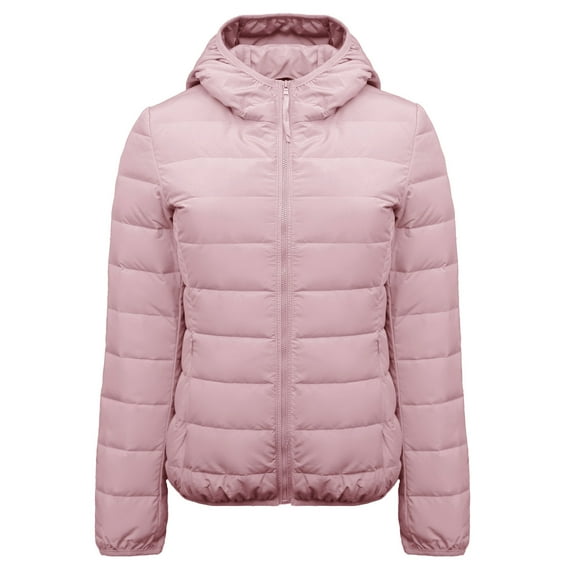 Wenseny Women’s Casual Zipper Lightweight Down Puffer Coat Hooded Warm Jacket Pink S