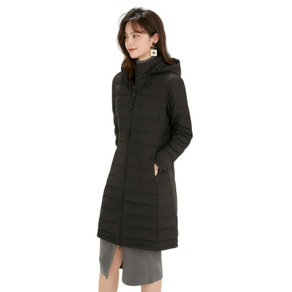 Wenseny Women’s Knee Length Long Puffer Coat Outerwear Casual Warm Padded Down Jacket Black 2XL
